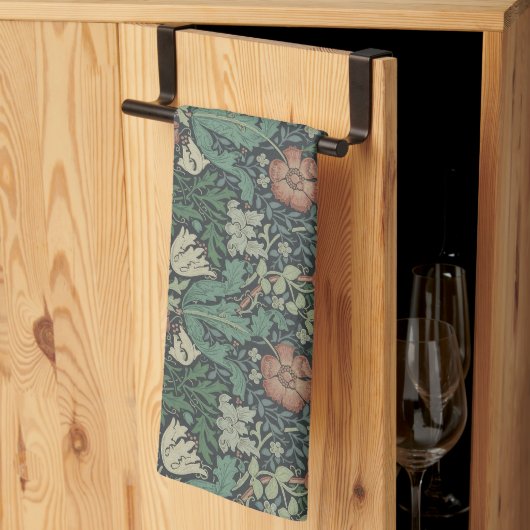 ウィリアムモリスヴィンテージフローラピンクグリーンコンプトン キッチンタオル (三つ折り)