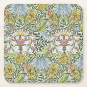 ウィリアムモリスヴィンテージフローラピンクグリーンマートル スクエアペーパーコースター (正面)