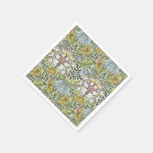 ウィリアムモリスヴィンテージフローラピンクグリーンマートル スタンダードカクテルナプキン (角)