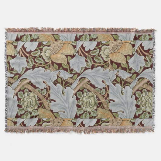 ウィリアムモリスヴィンテージフローラフラワーホワイトレッド スローブランケット (正面)
