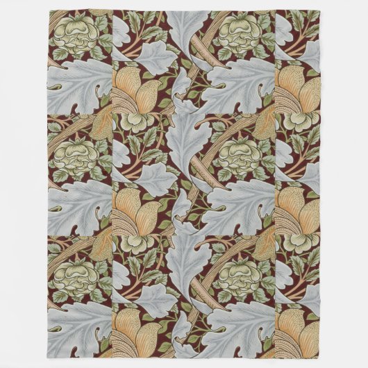 ウィリアムモリスヴィンテージフローラフラワーホワイトレッド フリースブランケット (正面)