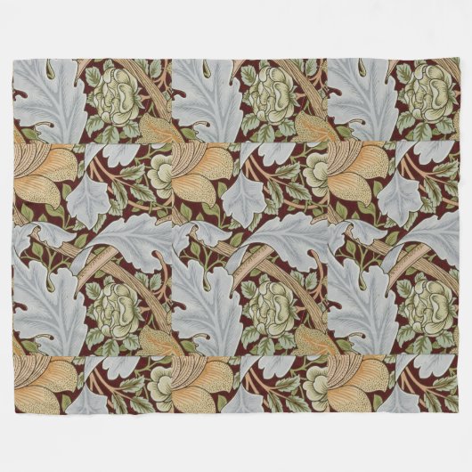 ウィリアムモリスヴィンテージフローラフラワーホワイトレッド フリースブランケット (正面(横))