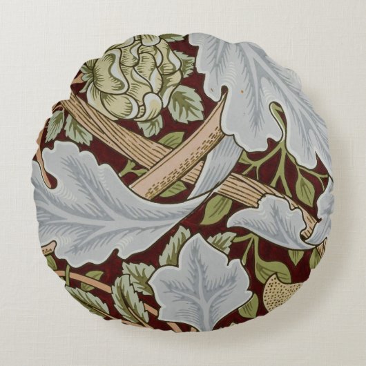 ウィリアムモリスヴィンテージフローラフラワーホワイトレッド ラウンドクッション (正面)