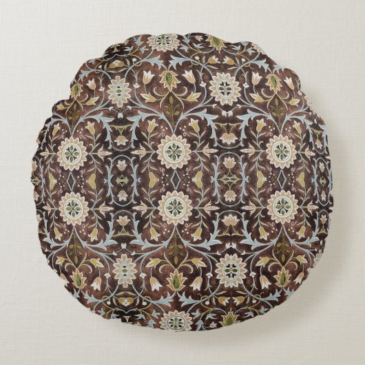 ウィリアムモリスヴィンテージフローラブラウンブルーグリーン ラウンドクッション (正面)