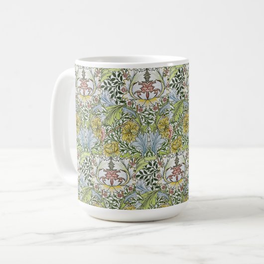 ウィリアムモリスヴィンテージフローラルパターンピンクグリーン コーヒーマグカップ (正面左)