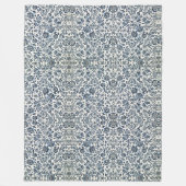 ウィリアムモリスヴィンテージフローラルパターンブルーホワイト フリースブランケット (正面)