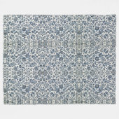 ウィリアムモリスヴィンテージフローラルパターンブルーホワイト フリースブランケット (正面(横))