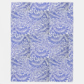 ウィリアムモリスヴィンテージフローラルパターンブルーホワイト フリースブランケット (正面)