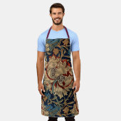 ウィリアムモリスヴィンテージフローラルパターンレッドブルー エプロン (着用した状態)