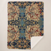 ウィリアムモリスヴィンテージフローラルパターンレッドブルー シェルパブランケット (正面)