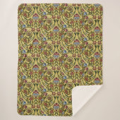 ウィリアムモリスヴィンテージブルーグリーンレッド シェルパブランケット (正面)