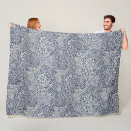 ウィリアムモリスヴィンテージブルーフローラルパターン フリースブランケット