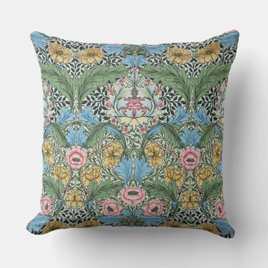 ウィリアムモリスヴィンテージマートルフラワーイエローブルー クッション (正面)