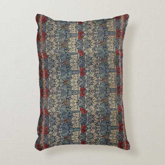 ウィリアムモリスヴィンテージレッドフローラチューリップアンドバラ アクセントクッション (正面(垂直))