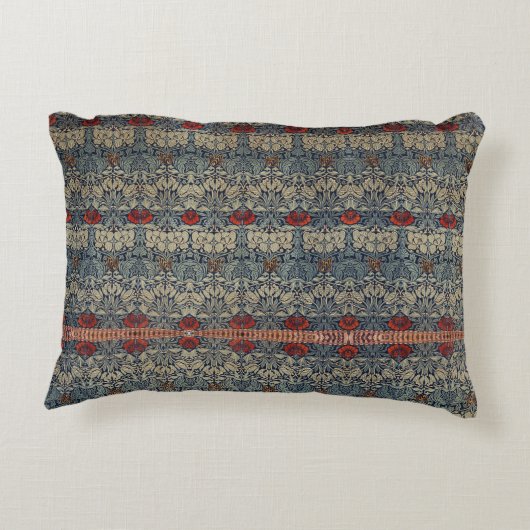 ウィリアムモリスヴィンテージレッドフローラチューリップアンドバラ アクセントクッション (裏面)