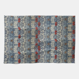 ウィリアムモリスヴィンテージレッドフローラチューリップアンドバラ キッチンタオル