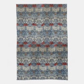 ウィリアムモリスヴィンテージレッドフローラチューリップアンドバラ キッチンタオル (縦)