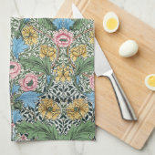 ウィリアムモリスヴィンテージ花イエローブルー キッチンタオル (四つ折り)