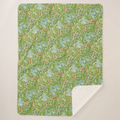 ウィリアムモリスヴィンテージ花フローラグリーンピンク シェルパブランケット (正面)
