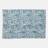 ウィリアムモリスヴィンテージ花鳥ブルーホワイト キッチンタオル (横)