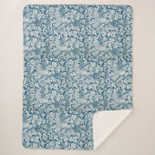 ウィリアムモリスヴィンテージ花鳥ブルーホワイト シェルパブランケット (正面)