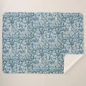 ウィリアムモリスヴィンテージ花鳥ブルーホワイト シェルパブランケット (正面(横))