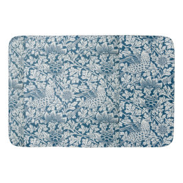ウィリアムモリスヴィンテージ花鳥ブルーホワイト バスマット