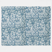 ウィリアムモリスヴィンテージ花鳥ブルーホワイト フリースブランケット (正面(横))
