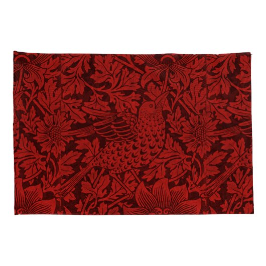 ウィリアムモリスヴィンテージ花鳥赤 枕カバー (裏面-右)