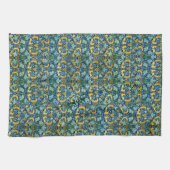 ウィリアムモリスヴィンテージ金ゴールドグリーンブルー キッチンタオル (横)