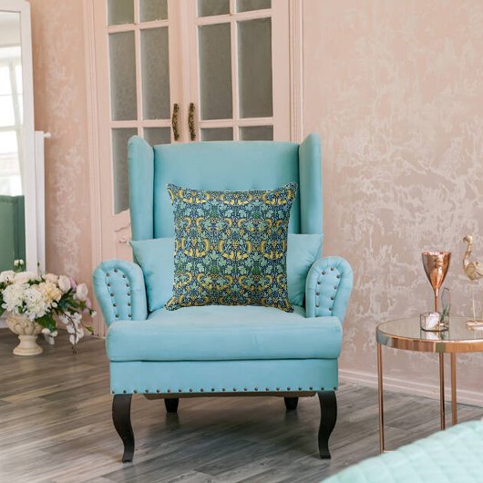 ウィリアムモリスヴィンテージ金ゴールドグリーンブルー クッション