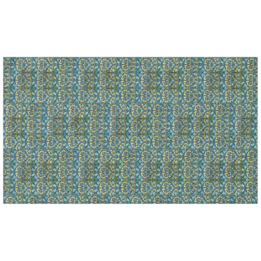 ウィリアムモリスヴィンテージ金ゴールドグリーンブルー テーブルクロス (正面(横))