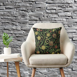 ウィリアムモリス果実パターンとモノグラムイニシャル クッション