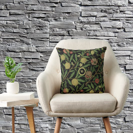 ウィリアムモリス果実パターンとモノグラムイニシャル クッション