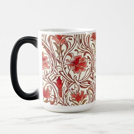 ウィリアムモリス水カラー金ゴールドレッドブラウンアイボリー モーフィングマグカップ (左)