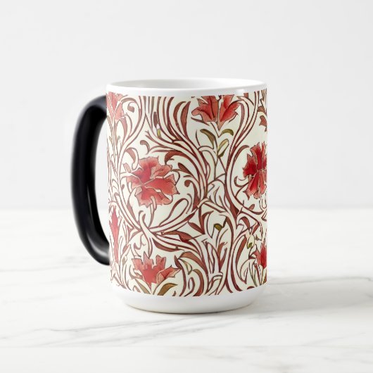 ウィリアムモリス水カラー金ゴールドレッドブラウンアイボリー モーフィングマグカップ (正面左)