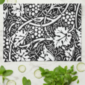 ウィリアムモリス白黒ブドウつる植物 キッチンタオル (折り畳み)