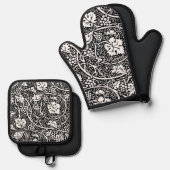 ウィリアムモリス白黒ブドウつる植物 鍋つかみ&鍋敷きセット (正面/裏面)