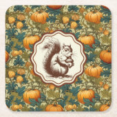 ウィリアムモリス秋カボチャとリスレトロ スクエアペーパーコースター (正面)