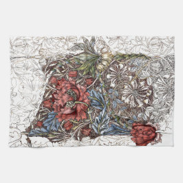 ウィリアムモリス花エレガントフローライラストレーション キッチンタオル