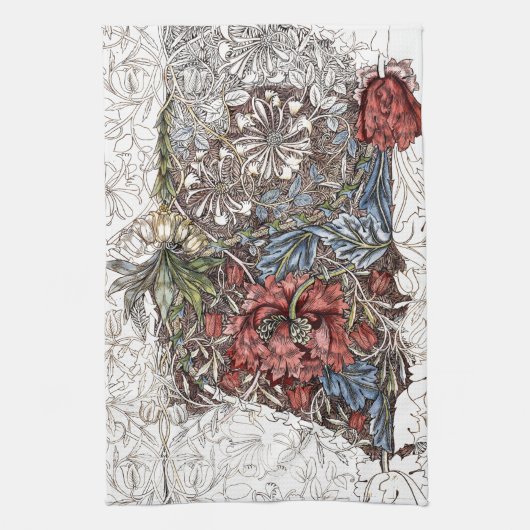 ウィリアムモリス花エレガントフローライラストレーション キッチンタオル (縦)