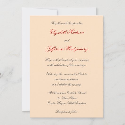 ウィリアムモリス赤葉結婚式招待状 招待状 (正面)