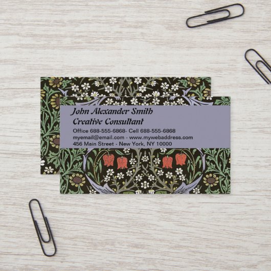 ウィリアムモリス – ヴィンテージブラックソーンパターン 名刺 (正面/裏面インサイチュ)