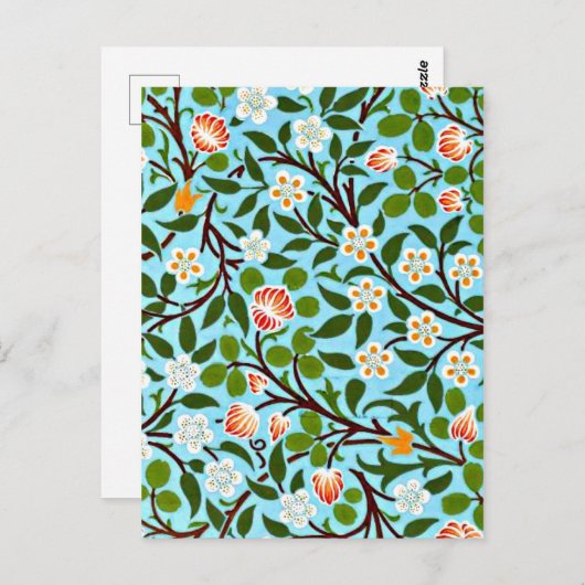 ウィリアム人気があるモリス模様、クローバー(ターコイズ) ポストカード (正面/裏面)