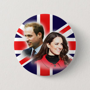 ウィリアム及びKateのイギリスの旗ボタン 缶バッジ