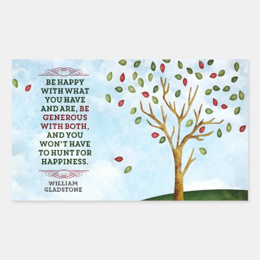 ウィリアム感動的グラッドストーン引用文「幸福」 長方形シール (正面)