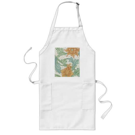 ウィリアム独身のモリス茎花柄 ロングエプロン (正面)
