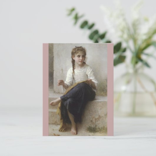 ウィリアム・アドルフ・ブグロー著縫うこと ポストカード (スタンド正面)