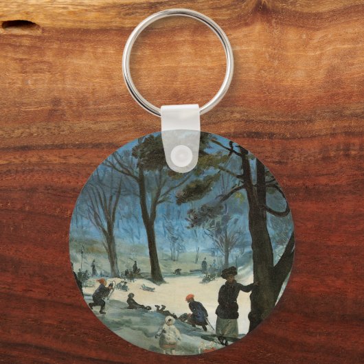 ウィリアム・グラッケンスの『セントラルパークの冬』(1905年頃)。グラッケンスは印象派の影響を強く キーホルダー (裏面)