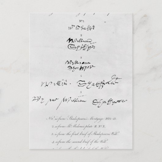 ウィリアム・シェイクスピアの本物の5つのサイン ポストカード (正面)